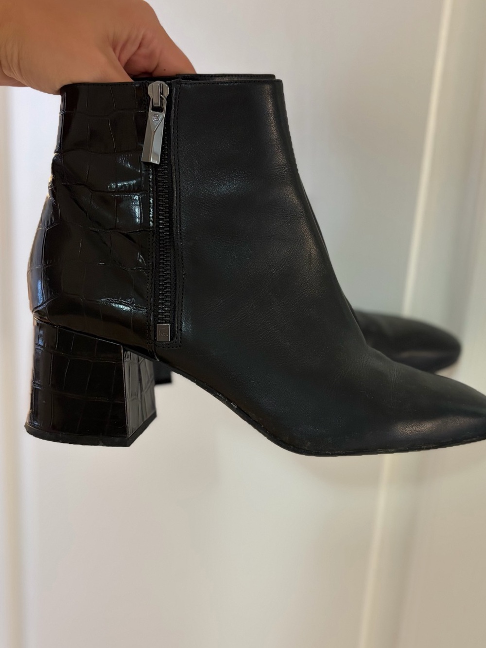 Michael Kors - Black Ankle Booties with Croc-Textured Block Heel - Women's